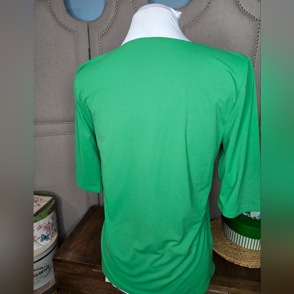 WHBM Forme Elbow Sleeve V Neck Top Amazon Green - Picture 4 of 12